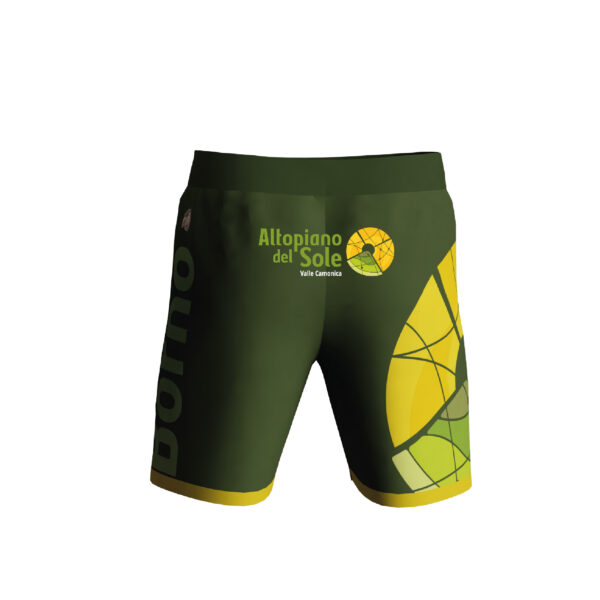 pantaloncini tecnici per bici Mountain bike verdi con logo dell'Altopiano del Sole