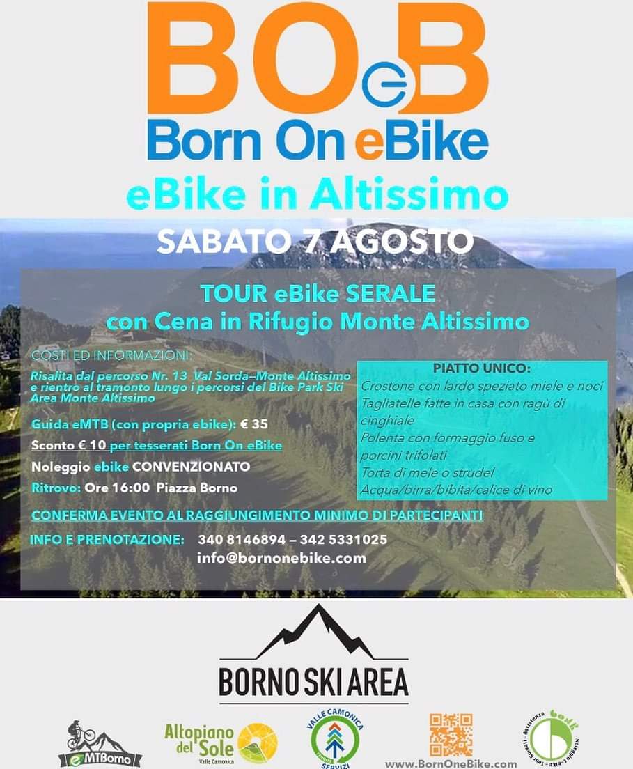evento Born On eBike tour serale con cena al rifugio monte altissimo Borno Altopiano del Sole 7 agosto 2021